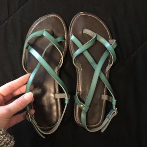 Teal, strappy, comfy, flat sandals,